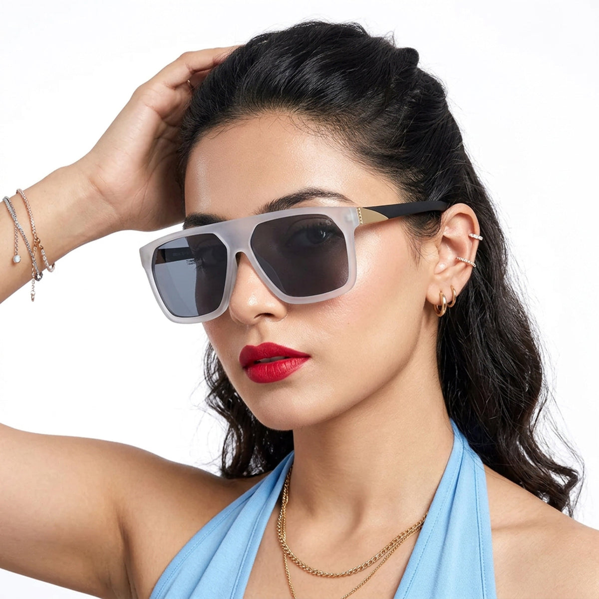 Eyejack Grey Wayfarer Sunglasses for Men and Women - Style 1052 - worn by a male model (image 3)