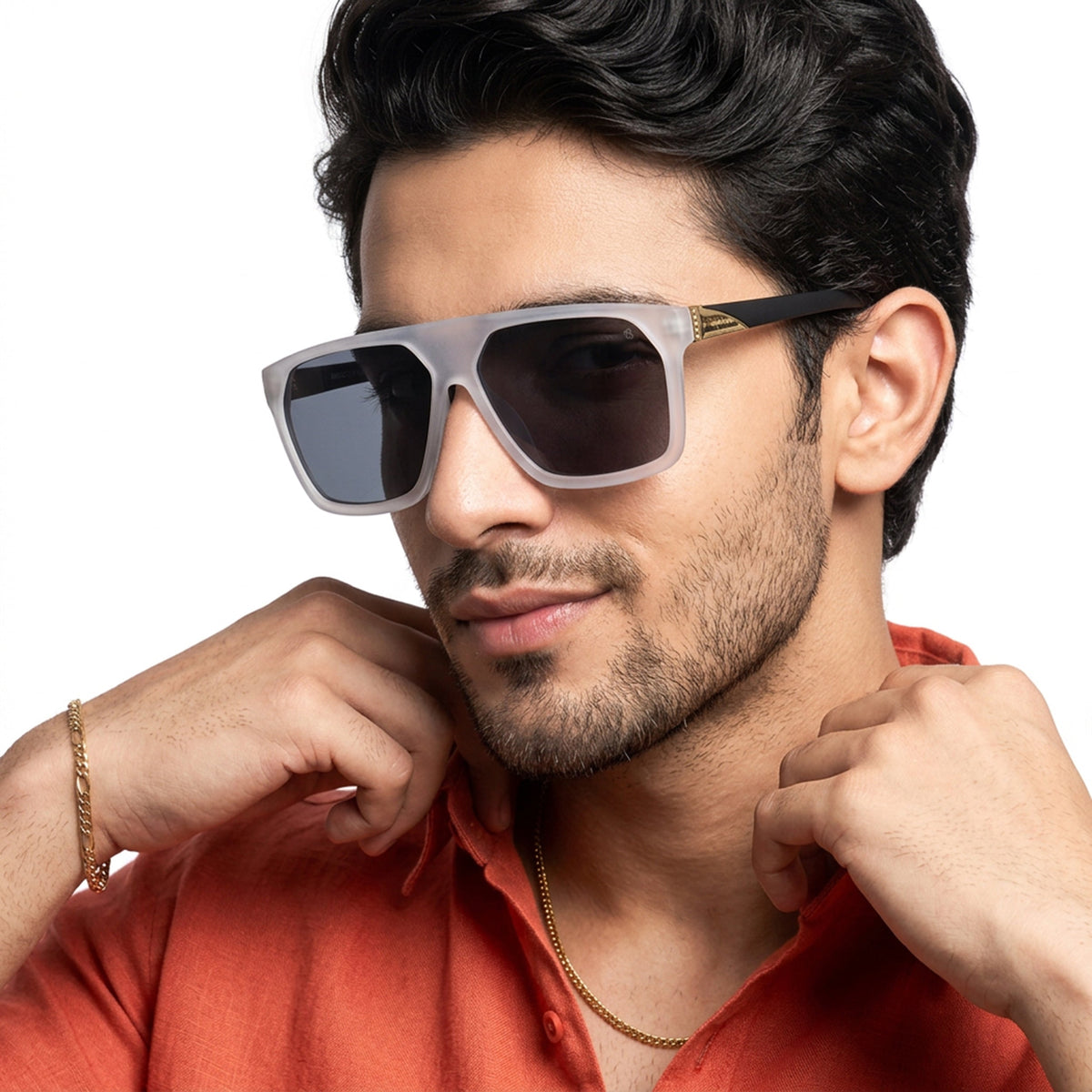 Eyejack Grey Wayfarer Sunglasses for Men and Women - Style 1052 - worn by a male model (image 1)