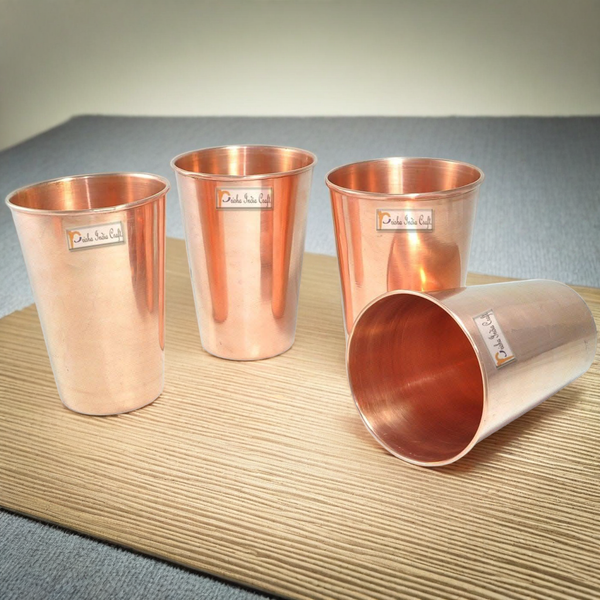 స్వచ్ఛమైన రాగి గాజు టంబ్లర్ (4x400ml ప్యాక్) | ప్రిషా ఇండియా క్రాఫ్ట్