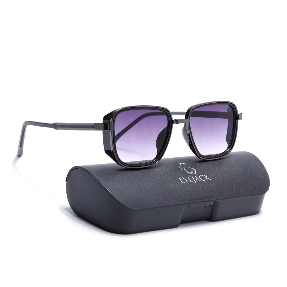 Eyejack Dark Grey Square Sunglasses for Men and Women - with box packaging