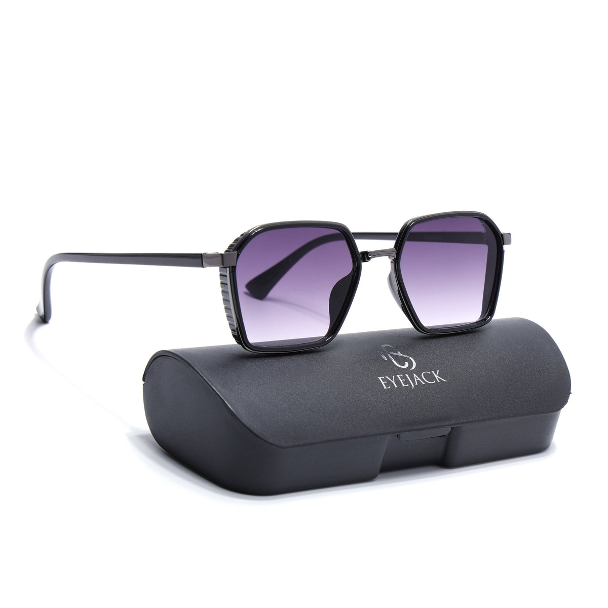 Eyejack Dark Grey Hexagonal Sunglasses for Men and Women - with box packaging