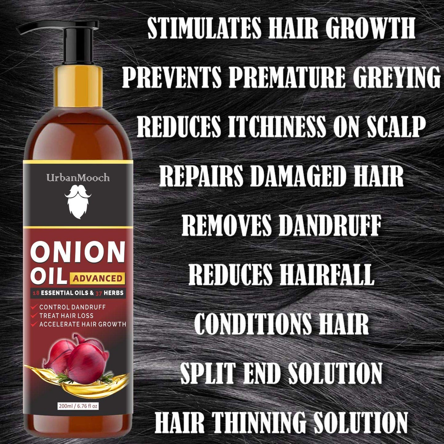 UrbanMooch Advanced Onion Hair Oil For Men With Red Onion Extract & 14 Essential Oils | Hair Growth | Hair Fall Control, 200 ML Lohiya Retails