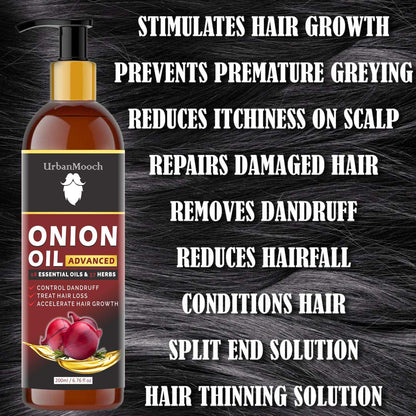UrbanMooch Advanced Onion Hair Oil For Men With Red Onion Extract & 14 Essential Oils | Hair Growth | Hair Fall Control, 200 ML Lohiya Retails