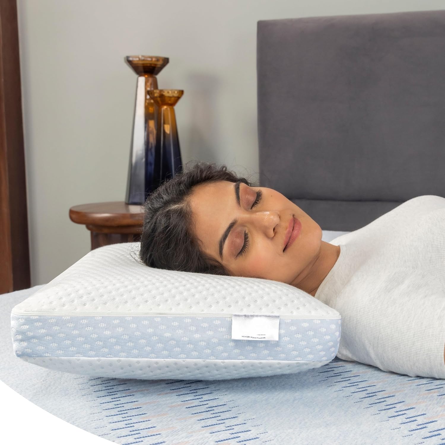 Livpure Smart Breeze Memory Foam Pillow – Perforated Gel Memory Foam Bed Pillow, White (Pack of 2)