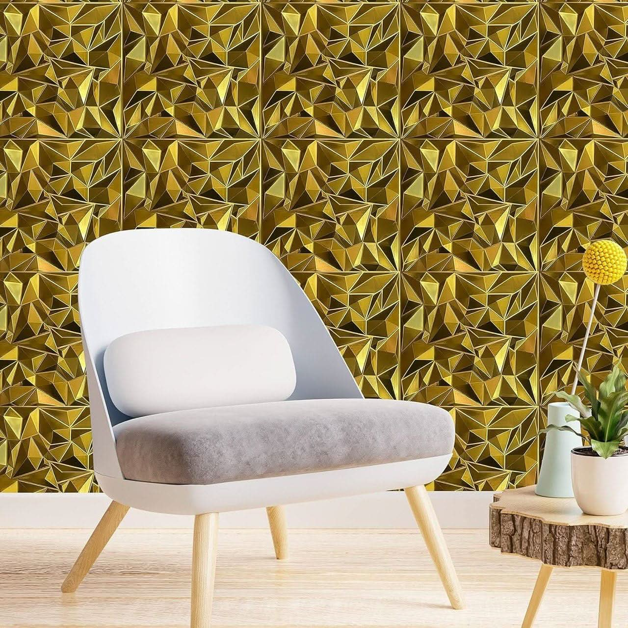 Wall Panel Metallic Gold Diamond Design -3D