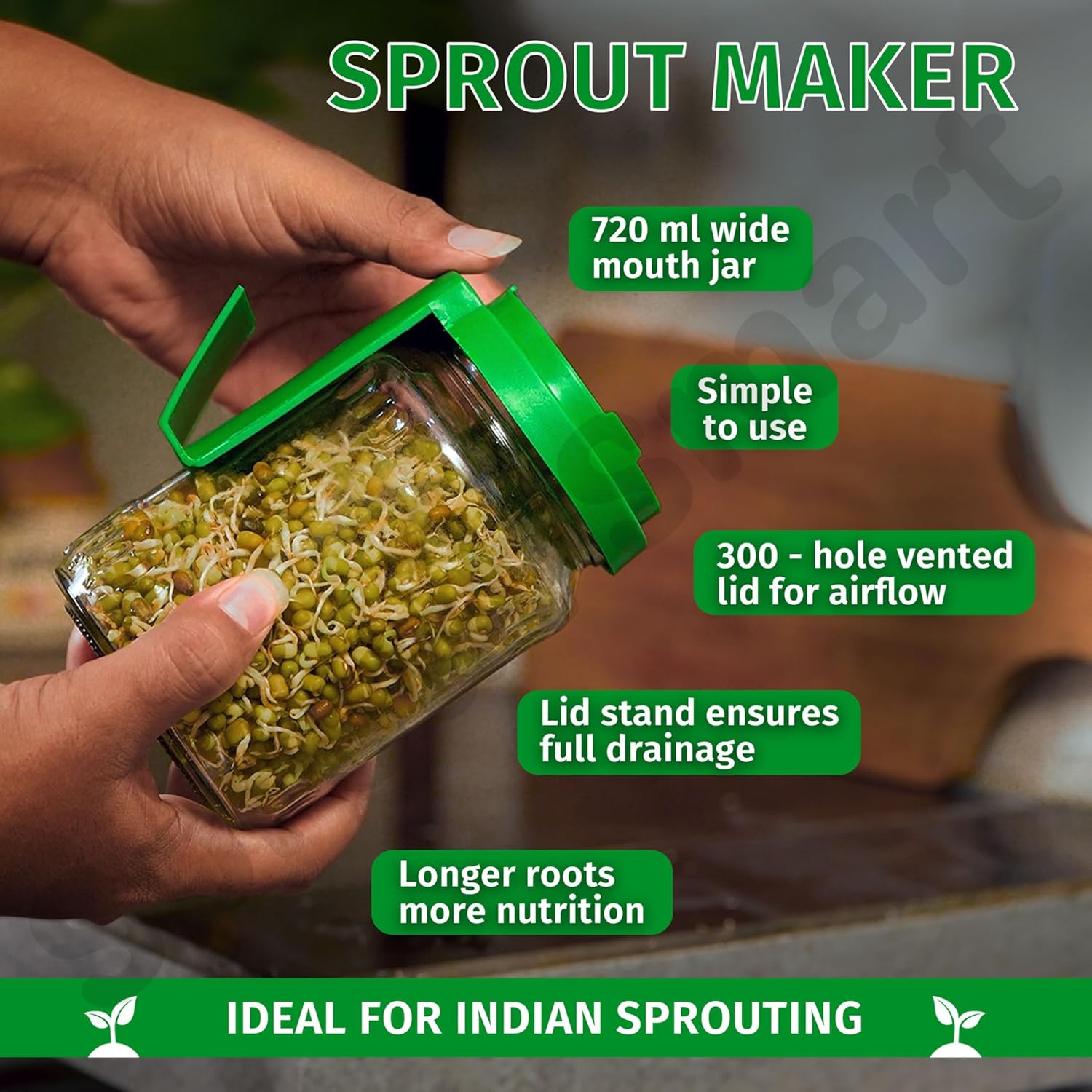 Sprout Smart Sprouts Maker Glass Jar with Airtight Mesh Lid – 720 ml