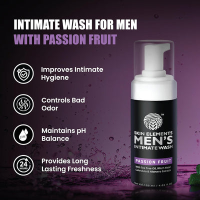 Skin Elements Intimate Wash for Men | pH Balanced Foaming Wash with Passion Fruit | Soothes, Refreshes & Maintains Hygiene | 4.05 fl. oz.