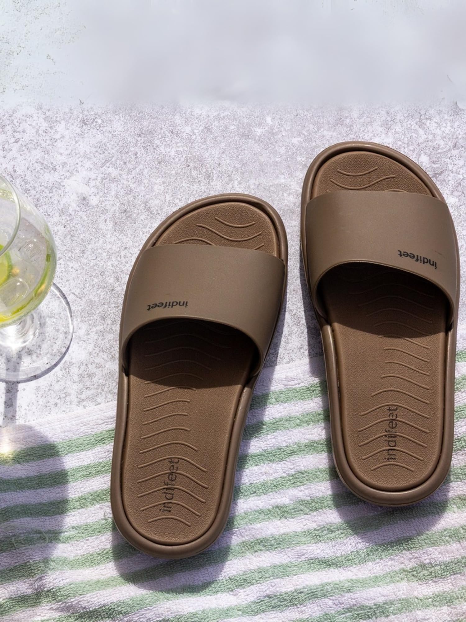 Indifeet Comfortable Rubber Slides for Women - Brown - View 2