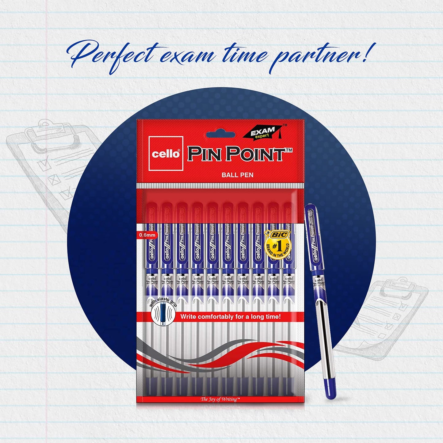 Cello Pinpoint Blue Ball Pens with Fine Tip 0.6 mm Smooth Writing  (Pack of 10)