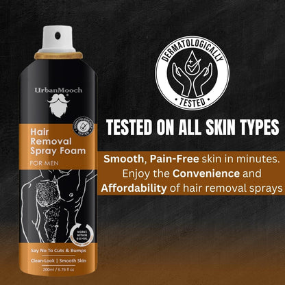 UrbanMooch Hair Removal Spray Foam for Men | Painless Hair Removal Cream Spray For Chest, Arms, Legs & Under Arms | Wipe Off Hair Removal Cream Spray For Men Pack of 2(Each 200 ml) Lohiya Retails