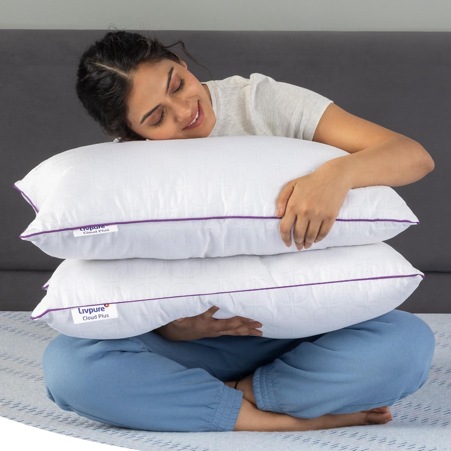 Livpure Smart Cloud Plus Premium Fiber Pillow – Extra Plush Memory Fiber Bed Pillow, White (Pack of 2)