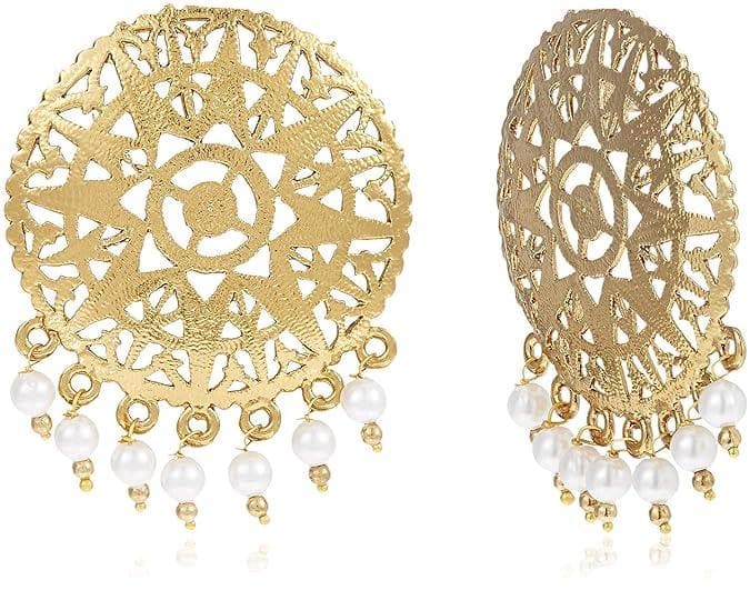 Alloy earring set with white beads hanging | MANATH - HalfPe