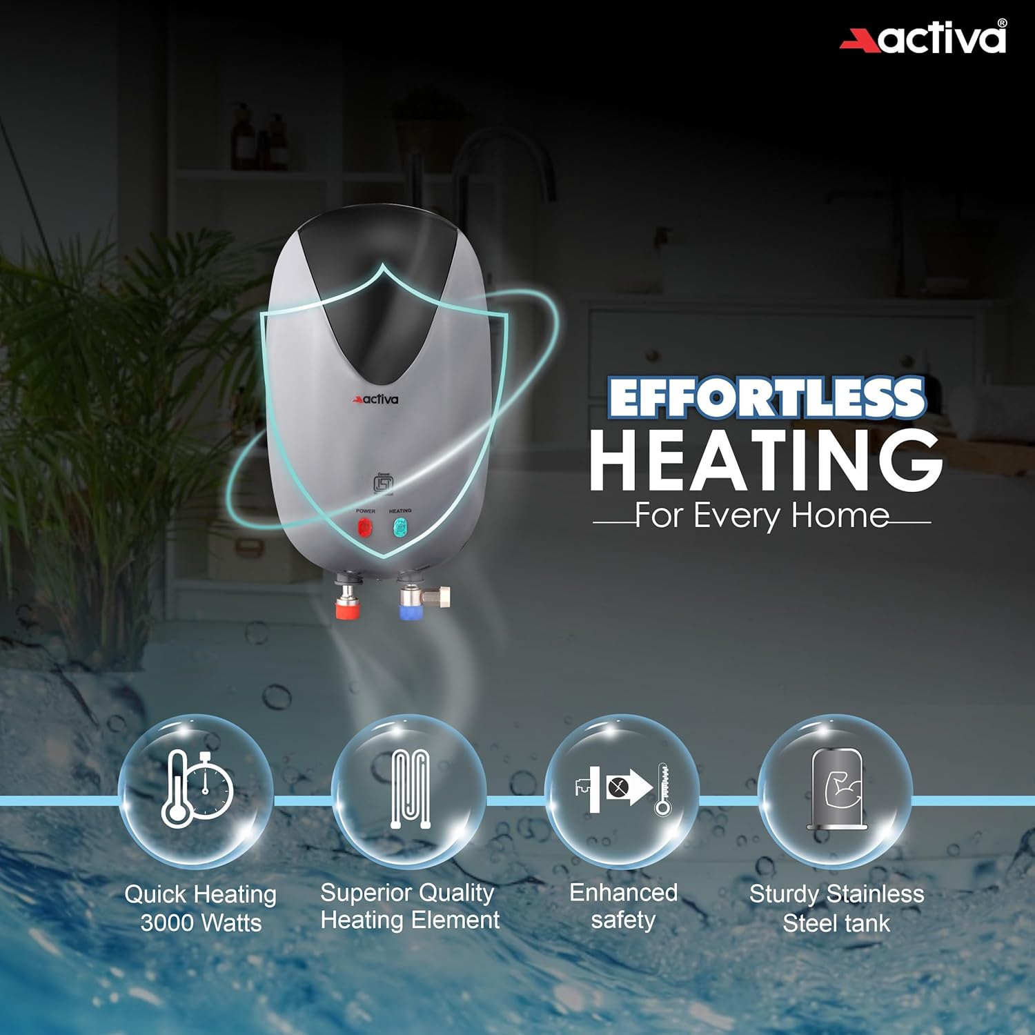 ACTIVA Act_Prem_3Ltr_Black 3 L Instant Water Geyser  (Black)