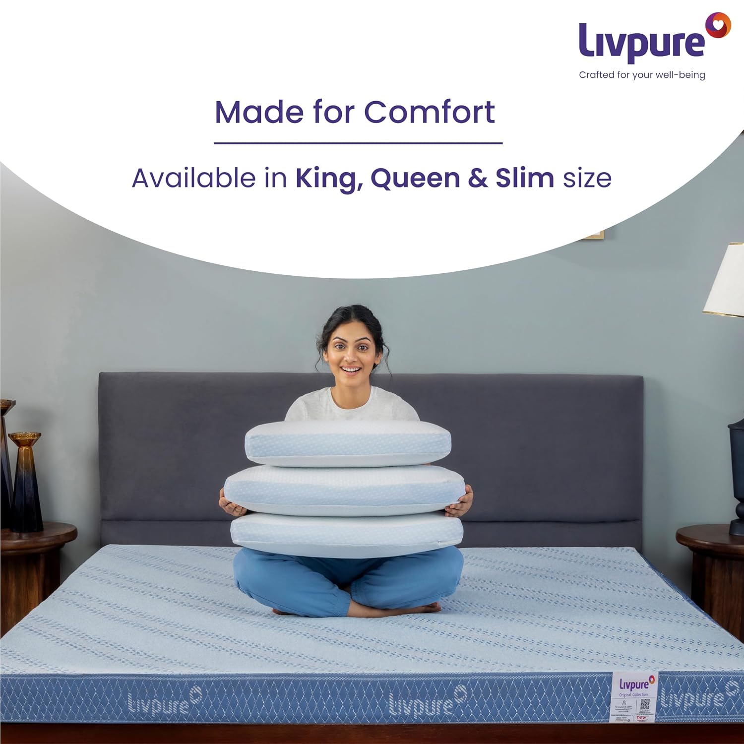 Livpure Smart Breeze Memory Foam Pillow – Perforated Gel Memory Foam Bed Pillow, White (Pack of 2)