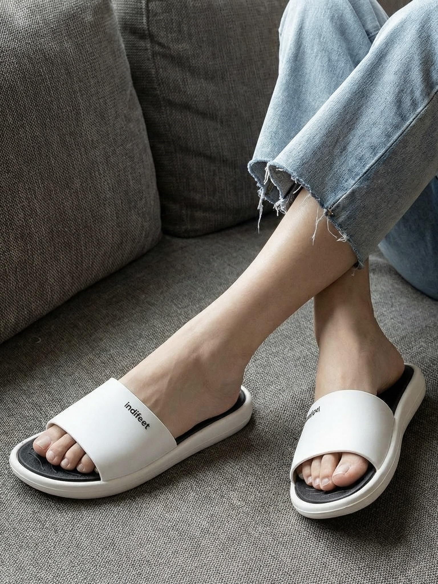 Indifeet Comfortable Rubber Slides for Women - White - View 3