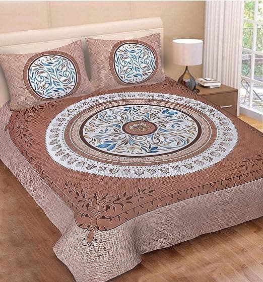 Jaipur traditional King size Bed sheet with Two pillow coves (Brown) - HalfPe