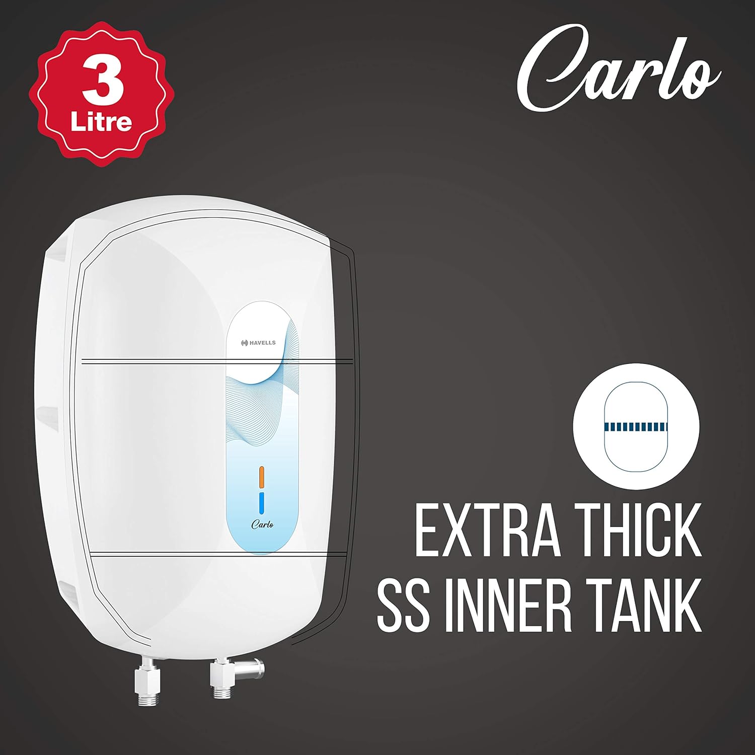 Havells Carlo 3 Litre Instant Water Heater – White & Blue