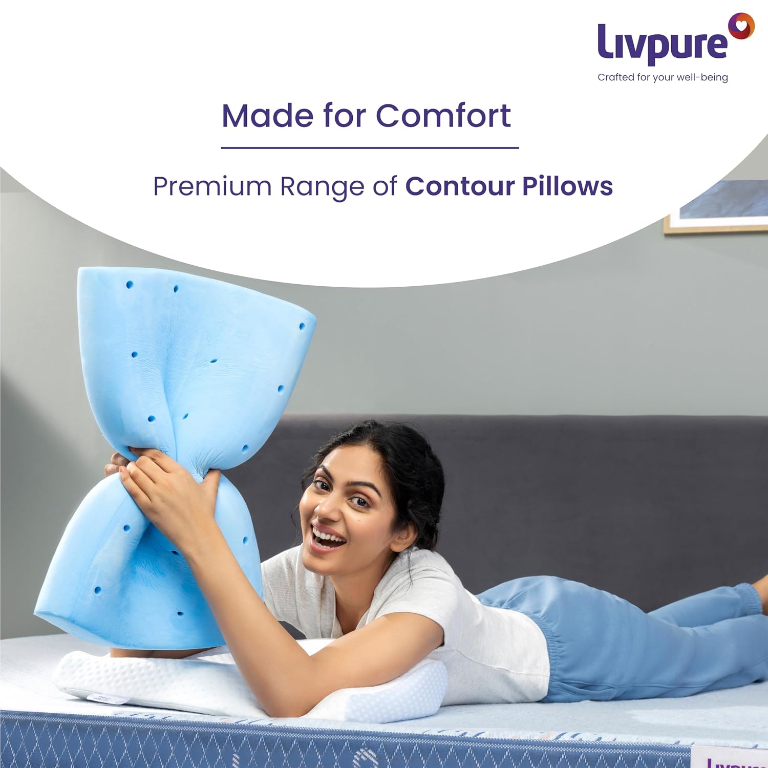 Livpure Smart Breeze Contour Ortho Pillow – Perforated Memory Foam Cervical Support Pillow, White