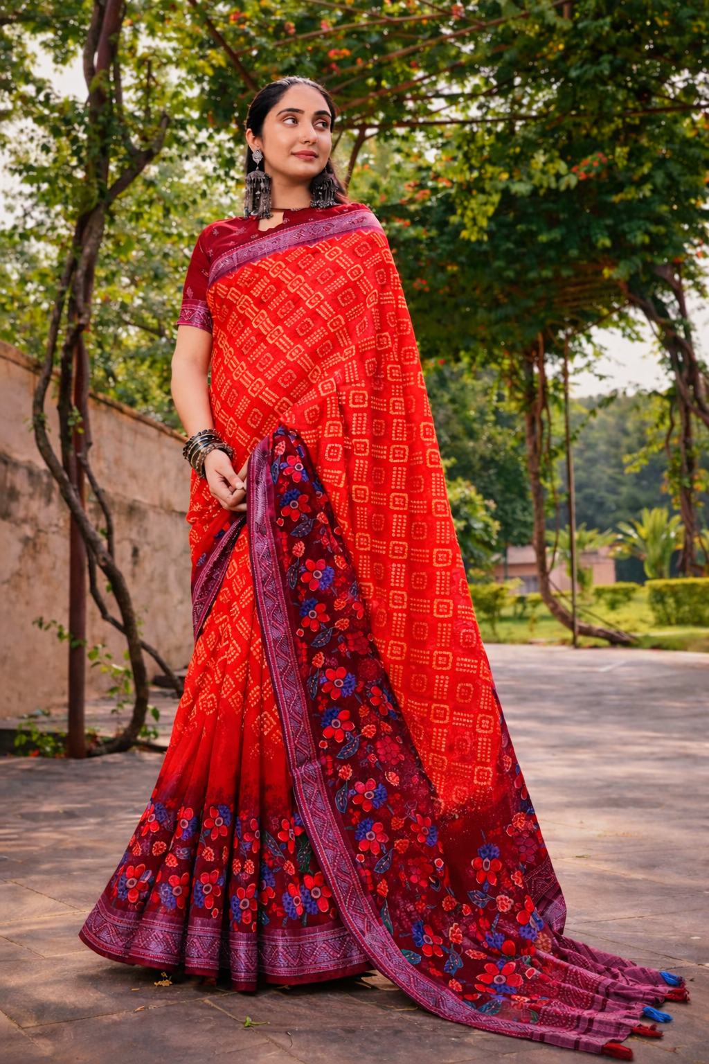 Graceful Linen Cotton Printed Saree with Classic Bandhani-Inspired Design Kalyani silks and sarees