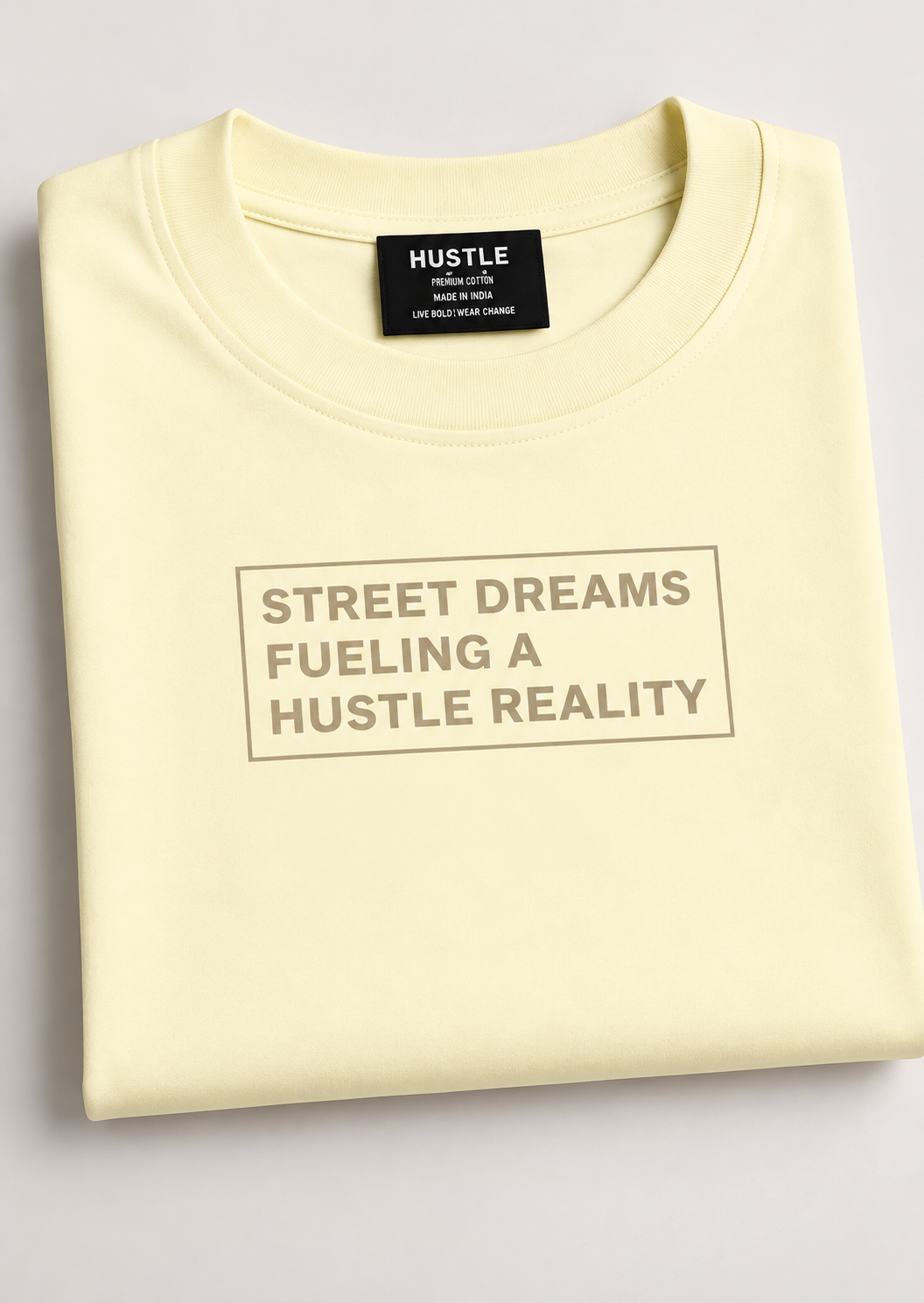 HUSTLE Men's Crew Neck Oversized Tees - Cream
