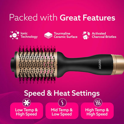AGARO HV2179 Hot Air Brush for Hair, Volumizer & Styler, 360° Airflow Vent, 1200W, Gold & Black