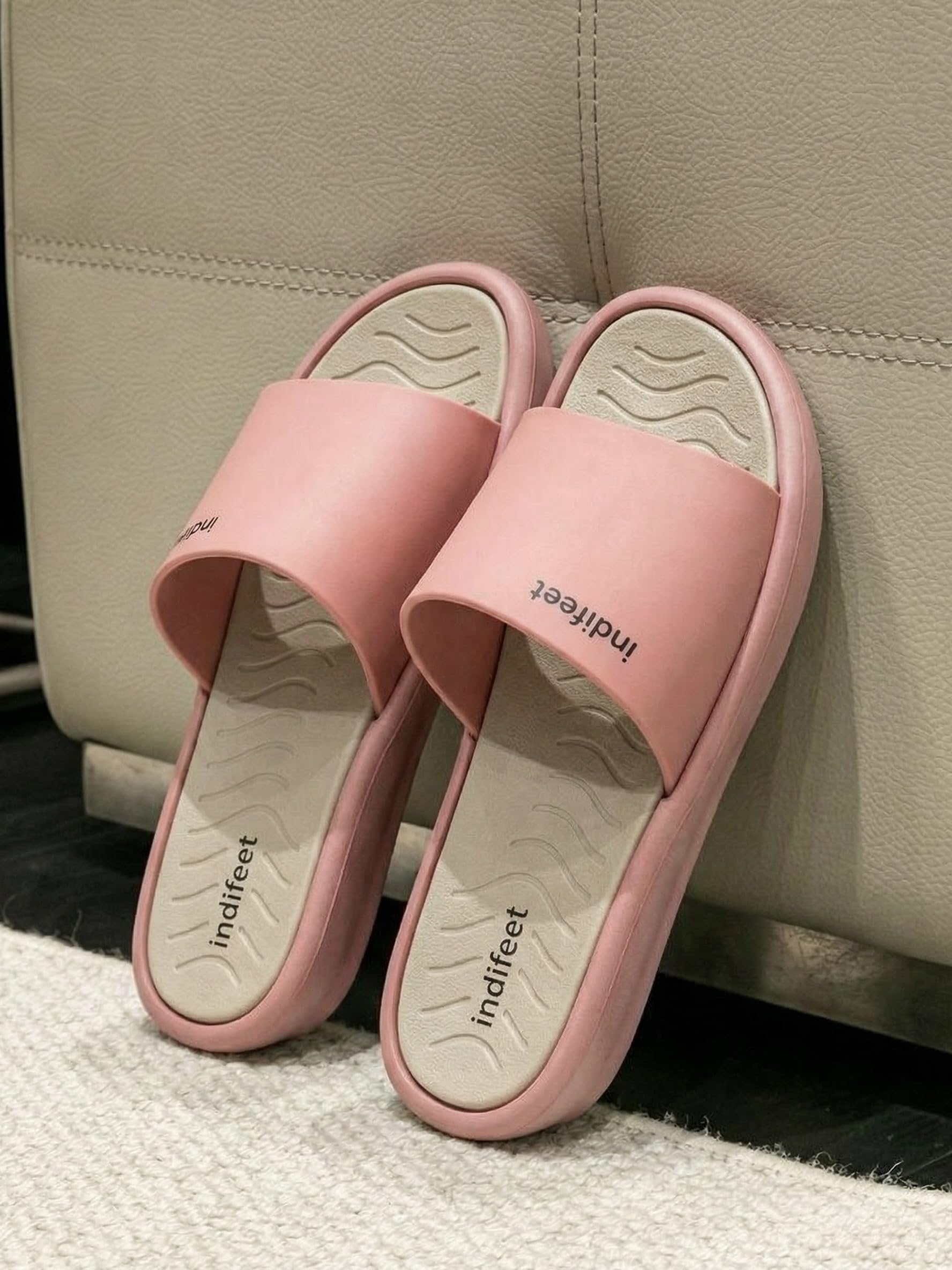 Indifeet Comfortable Rubber Slides for Women - Peach - View 4