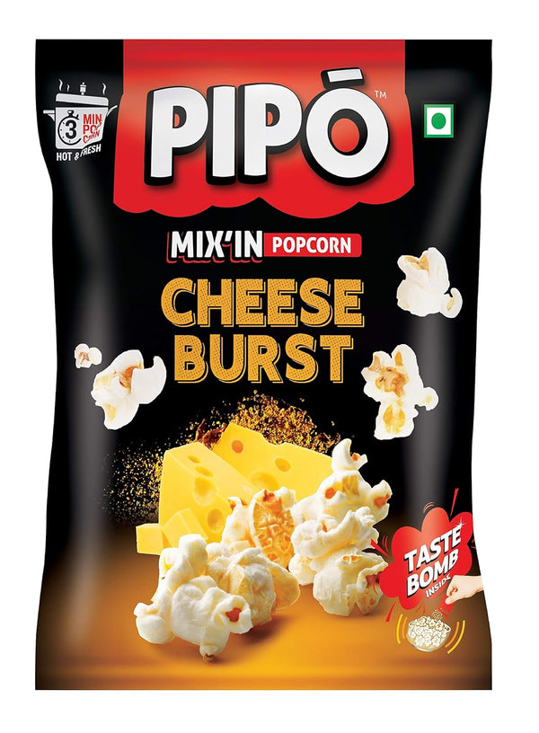 PIPO Mix'in Instant Popcorn Combo Pack of 2 (60 g Each) | Peri Peri & Cheese Burst Flavours | Taste Bomb Inside | Quick & Easy Snack | Vegetarian | Pouch Pack HalfPe