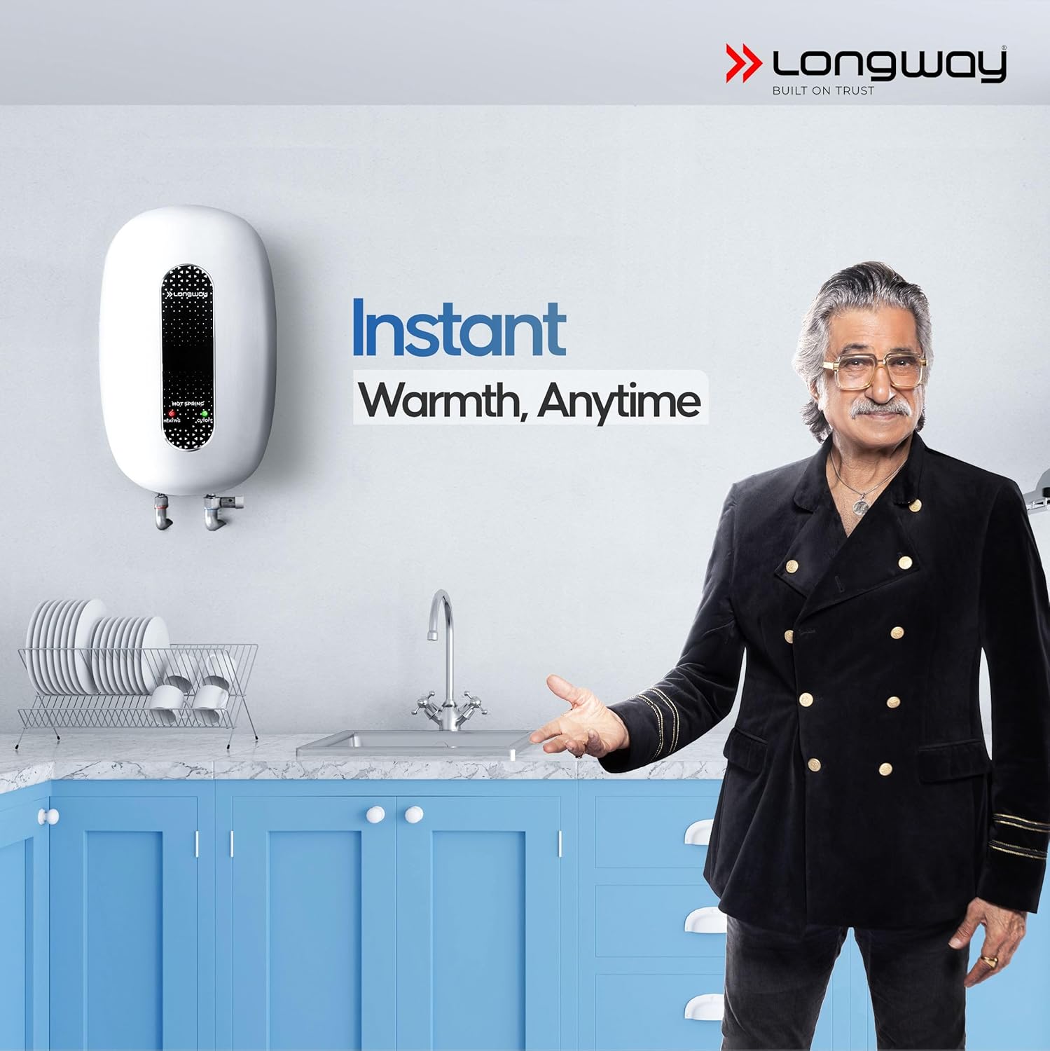 Longway Hotspring Automatic Instant Water Heater with Multiple Safety System & Rust-Proof ABS Body (White, 3 Ltr)