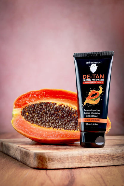 UrbanMooch Tan Removal Face Wash for Men | UrbanMooch DeTan Face Wash with Papaya Extract | Anti-Blemish, Oil-Free Daily Cleanser for Bright & Even Skin | Removes Dirt, Oil & Sun Tan – 100 ml Lohiya Retails