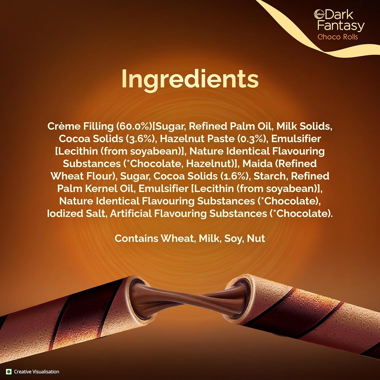 Sunfeast Dark Fantasy Choco Rolls, Crunchy Choco Wafer Rolls with Rich Molten Filling, Perfect Snacking Delight, 180g HalfPe - FW -TPT