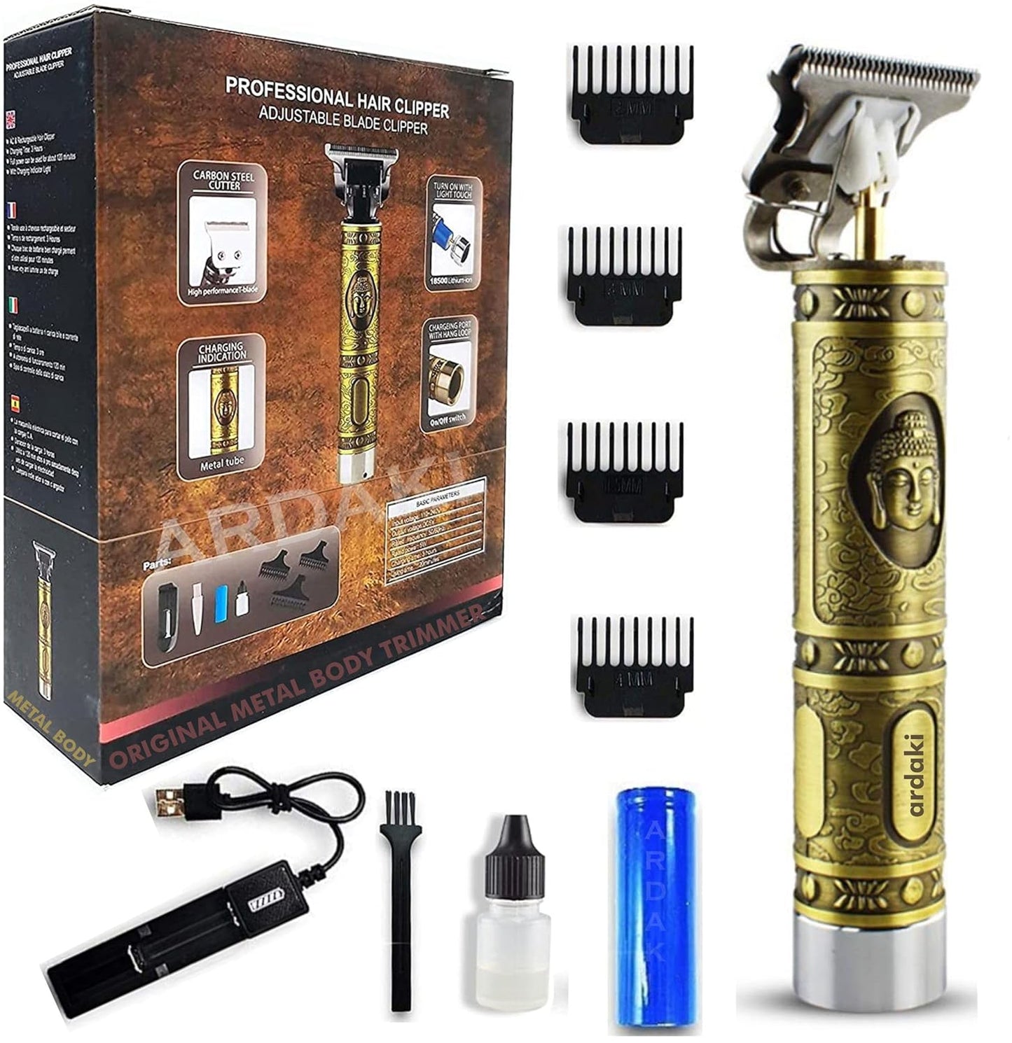 Rechargeable Bronze Cordless Clipper & Shaver: Precision Trimmer (Metal Body, TPT)