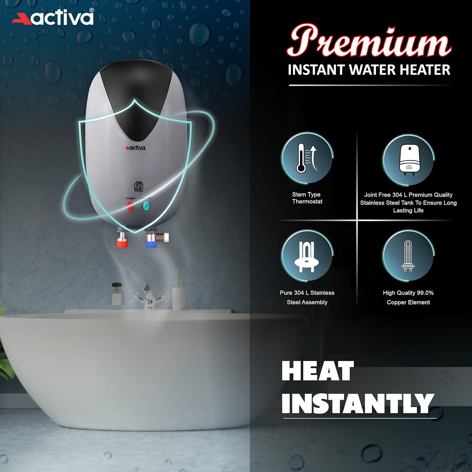 ACTIVA Act_Prem_3Ltr_Black 3 L Instant Water Geyser  (Black)