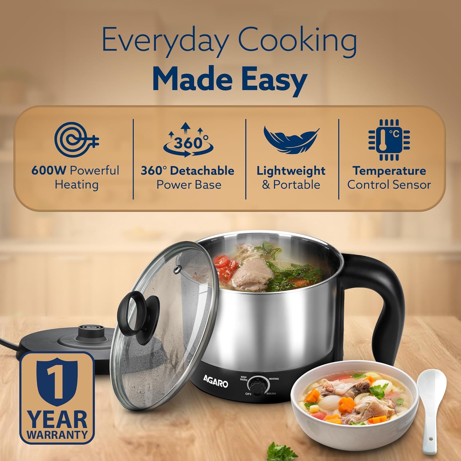 AGARO Esteem Stainless Steel Electric Kettle with Heating Technology