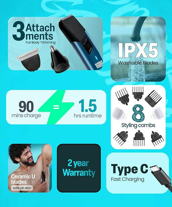 Bombay Shaving Company Power Groomer 11-in-1 Multi-Use Trimmer for Men boAt and Portronics