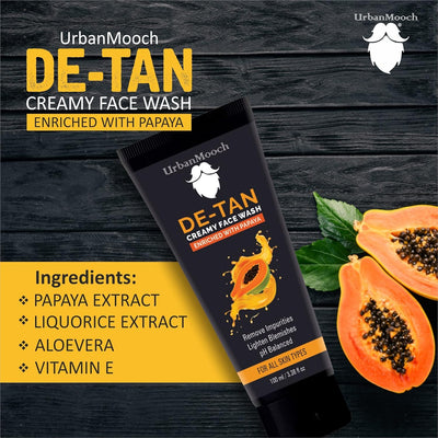 UrbanMooch De-Tan Face Wash with Papaya 100ml and SPF 50 PA+++ Sunscreen 50g, pH Balanced, Oil-Free, Vegan Skincare Combo Lohiya Retails
