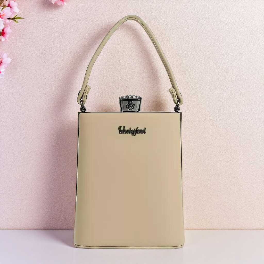 Metallic Box Clutch Handbag with Crown Lock