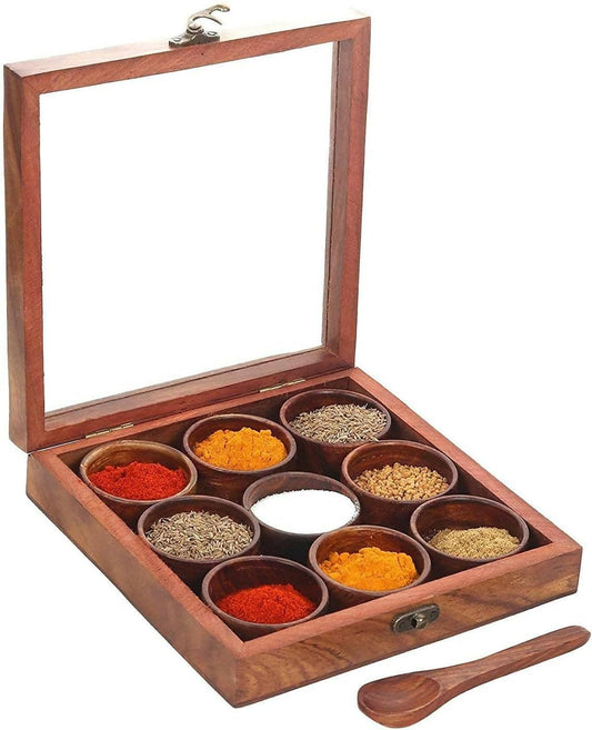 9 Compartments spice box (wooden) - HalfPe