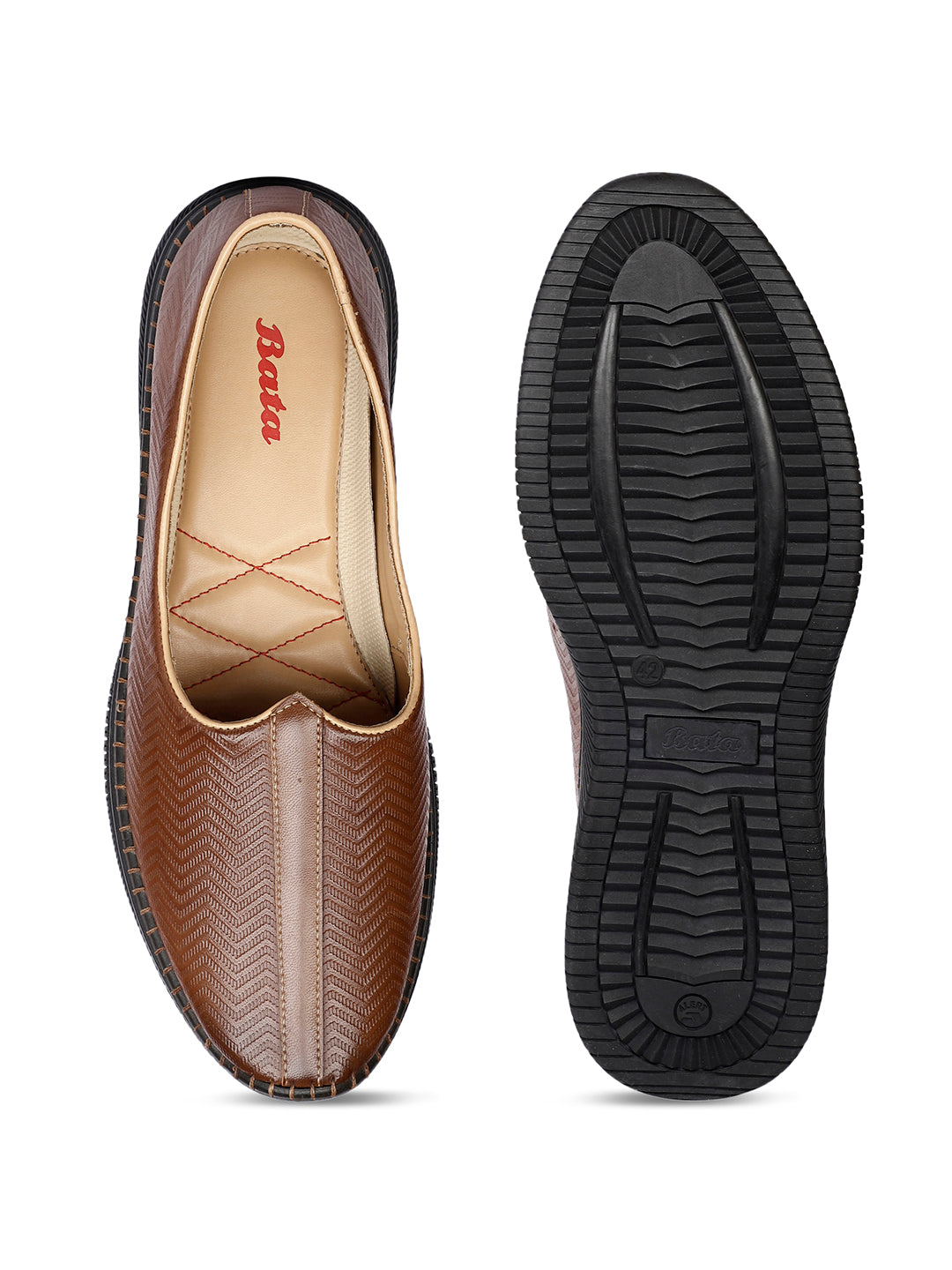 Bata Men's Tan Ethnic Mojaris - Tan