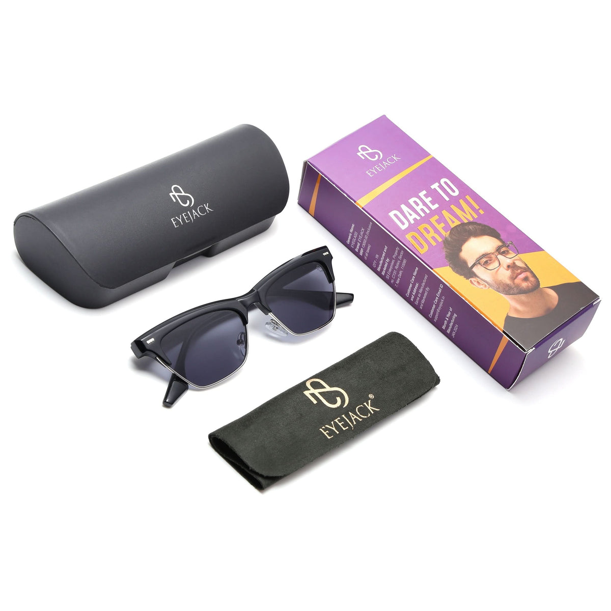 Eyejack Shine Black Cateye Sunglasses for Men and Women - Style 1249 - detail view