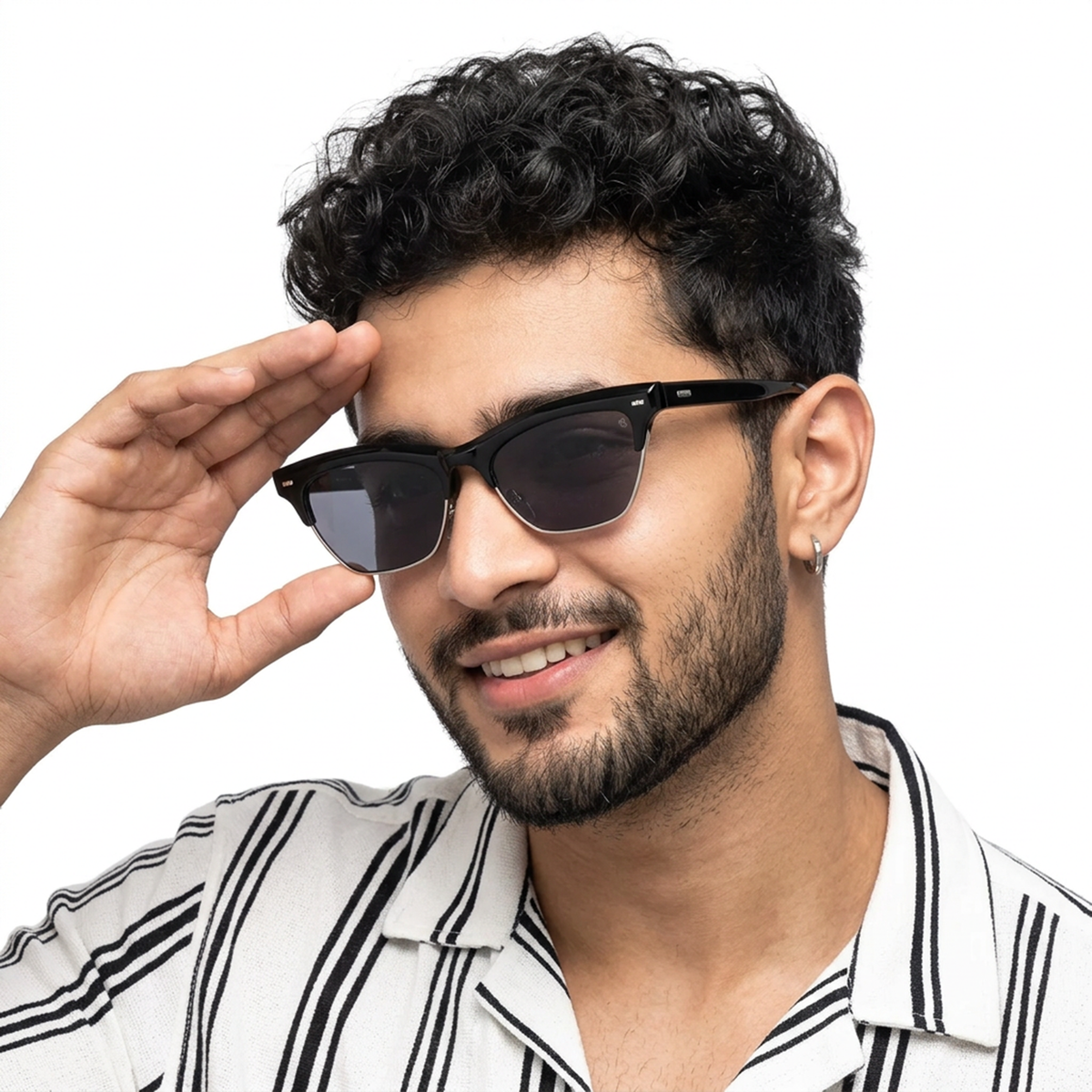 Eyejack Shine Black Cateye Sunglasses for Men and Women - Style 1249 - worn by a male model (image 1)