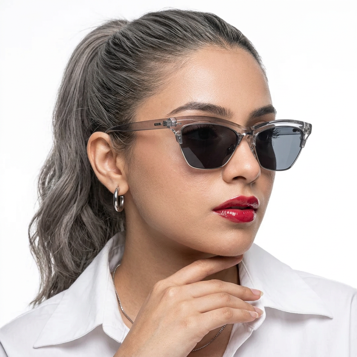 Eyejack Grey Cateye Sunglasses for Men and Women - Style 1250 - worn by a male model (image 3)