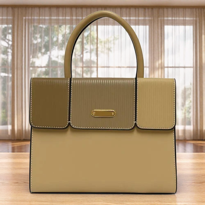 Elegant Striped Flap Top Handle Handbag
