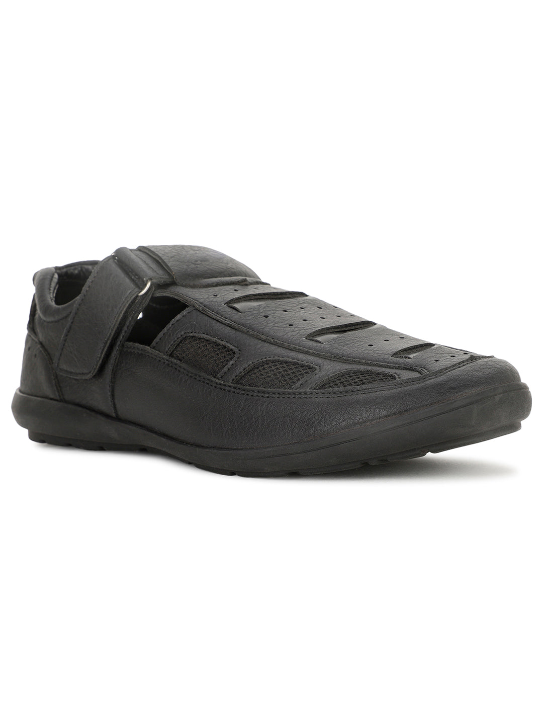Bata Men's Black Shoe-Style Sandals with Velcro Closure - Black