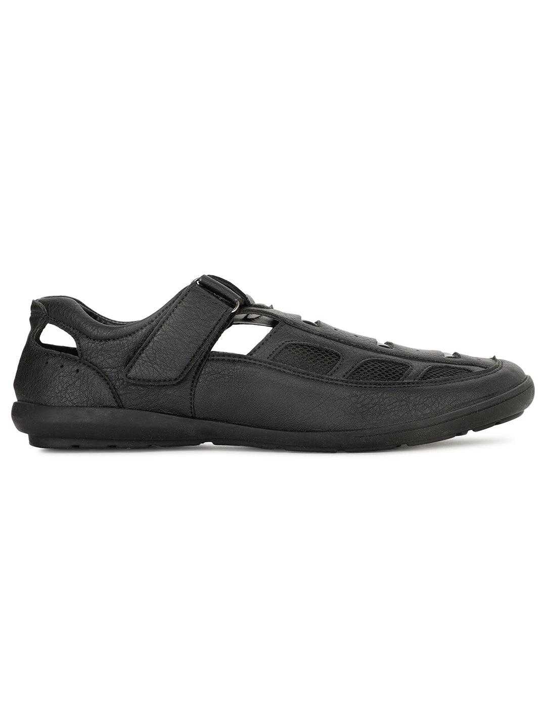 Bata Men's Black Shoe-Style Sandals with Velcro Closure - Black