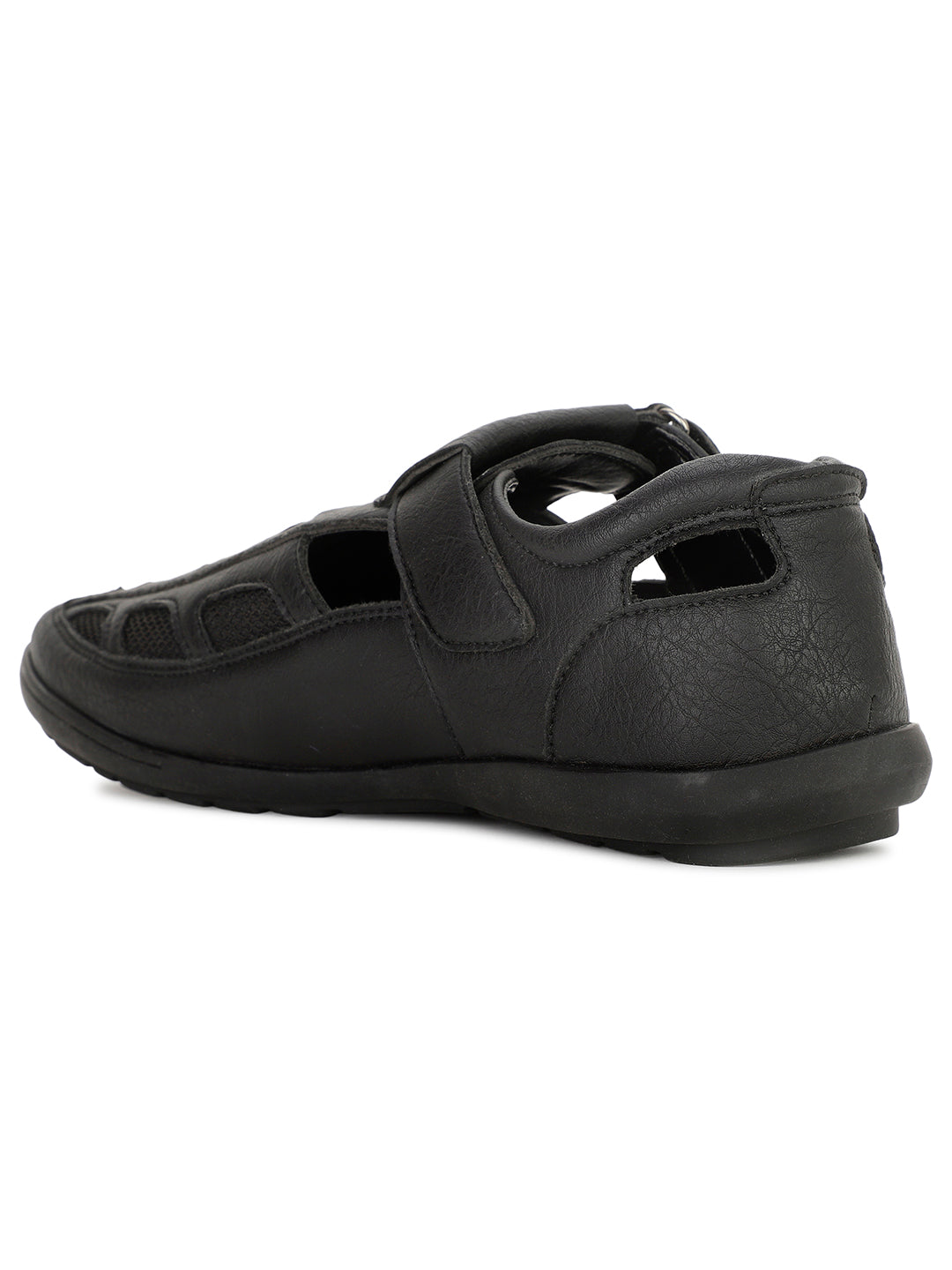 Bata Men's Black Shoe-Style Sandals with Velcro Closure - Black