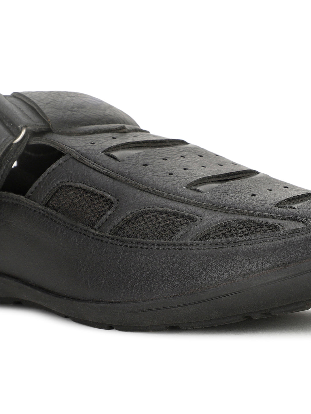 Bata Men's Black Shoe-Style Sandals with Velcro Closure - Black
