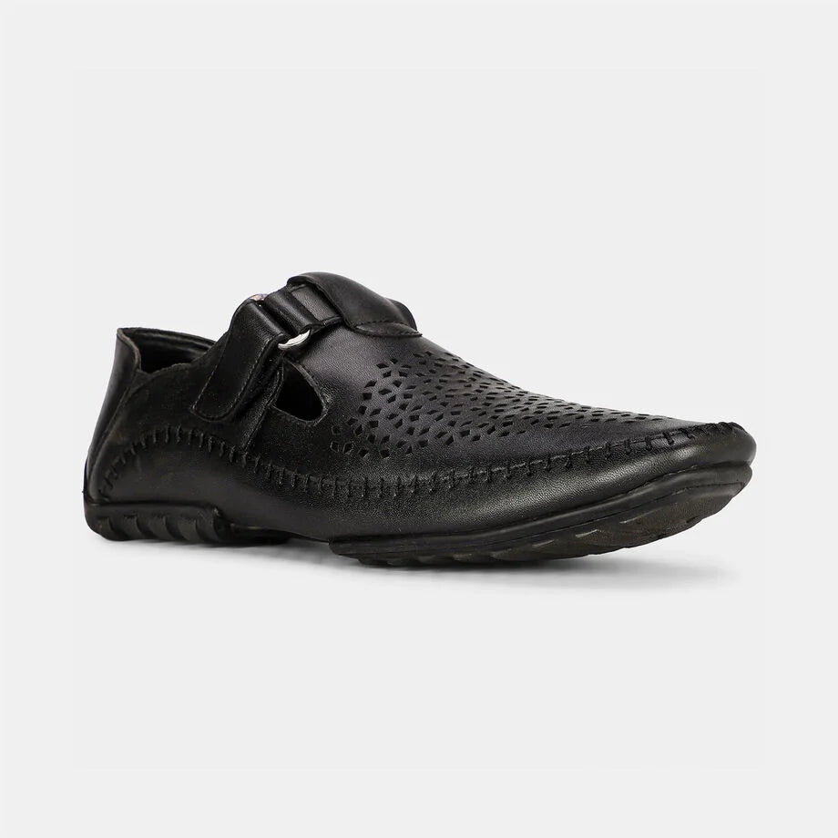 Bata Men's Black Shoe-Style Sandals with Velcro Closure Bata