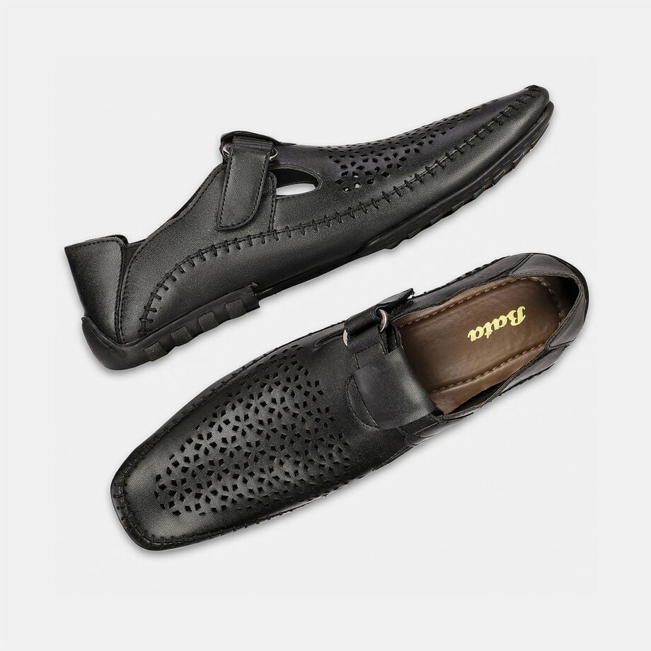 Bata Men's Black Shoe-Style Sandals with Velcro Closure Bata