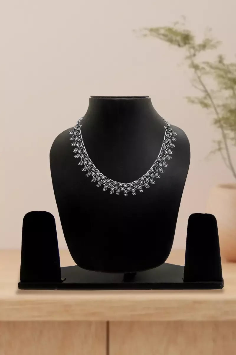 Oxidised Silver Floral Design Necklace for Women - Silver,18 Inch SUPER