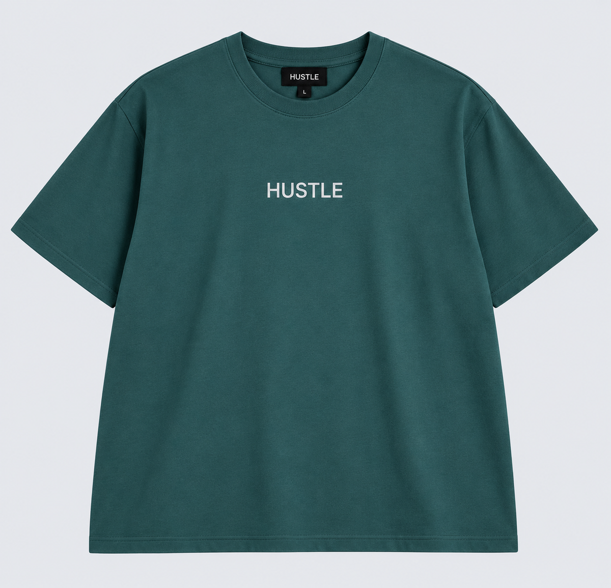 HUSTLE Men's Crew Neck Oversized T-Shirt – Crystal Teal